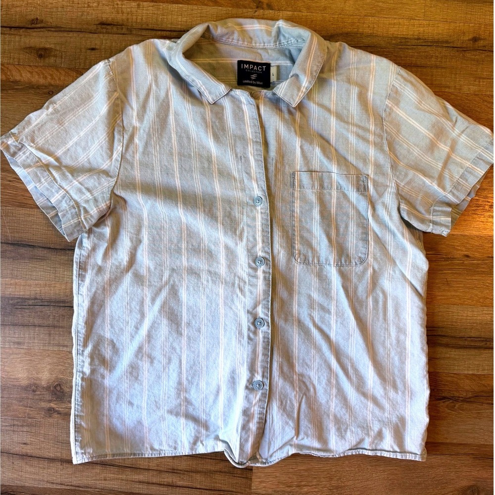 United By Blue Impact Collection Button Down Blue Striped Organic Cotton Coastal
